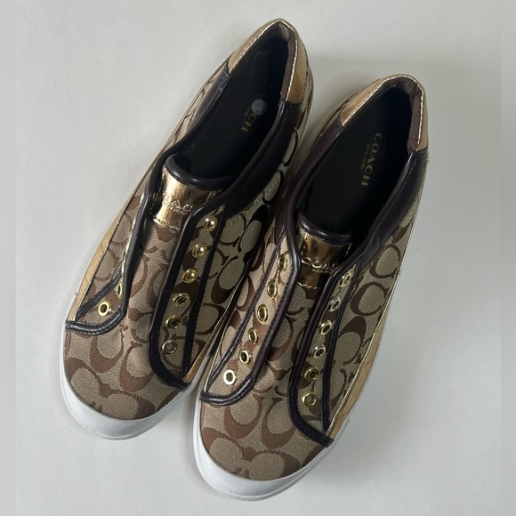 Coach Felix Women’s Slip On Sneakers Gold and Tan Size 10B - Picture 3 of 15
